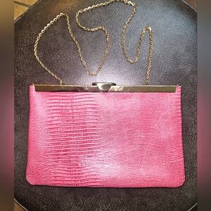 Vintage Etra Pink Snake Embossed  Leather Clutch Shoulder Bag EUC